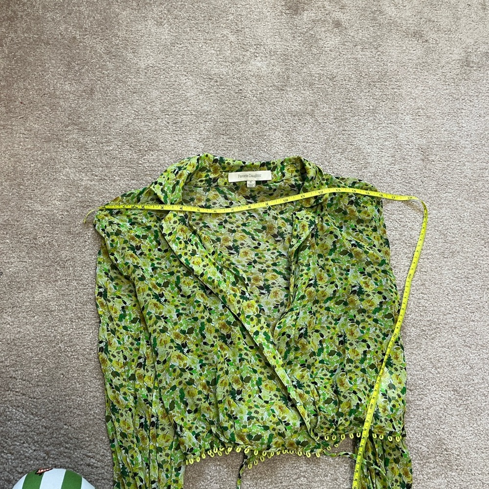 Favorite Daughter The Lover Chiffon Boho Crop Wrap Top XS Green Anthropology - Picture 7 of 10